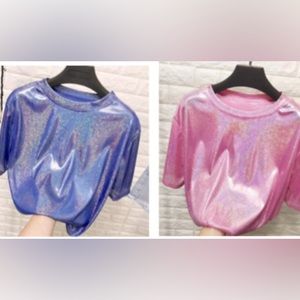 New - Holographic Tee Shirt your choice blue or pink